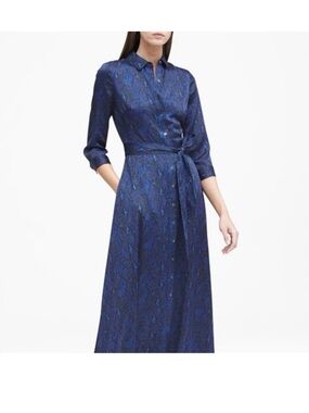 Banana Republic Navy Snakeskin Printed Long-Sleeve Shirt Dress